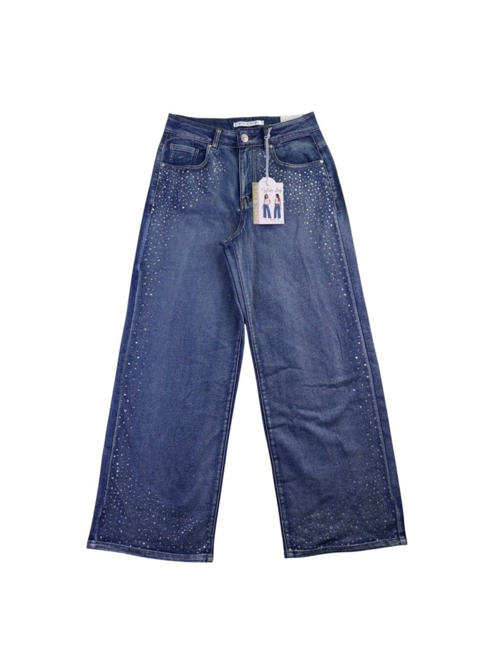 9th & Main Womens Blue Wide Leg High Rise Jeans With Rhinestones Size 8